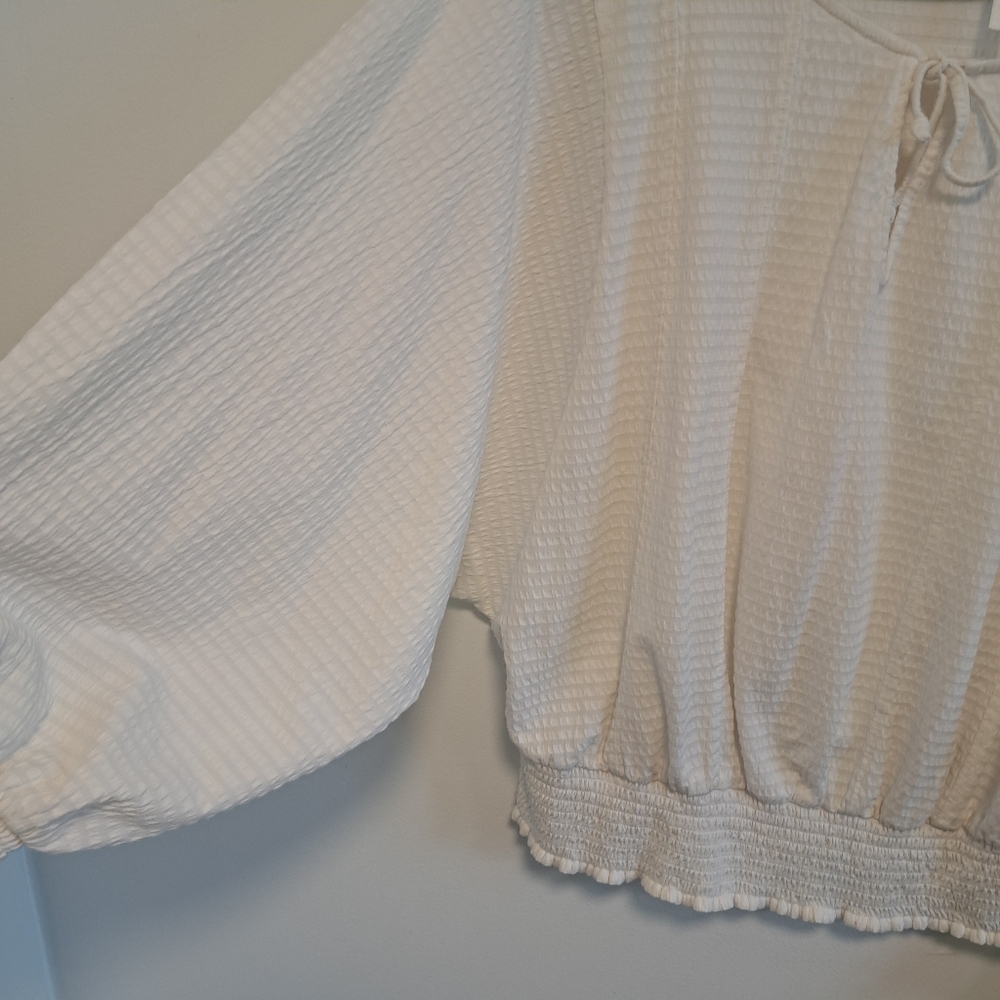 Anthropologie Rebecca Blouse Ivory Tie Neck Dolman Sleeve Top Women's Sz L - Picture 9 of 14